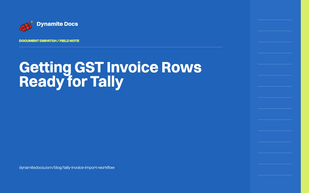 Reviewed GST invoice rows prepared for mapping to TallyPrime party, voucher, item, and tax fields