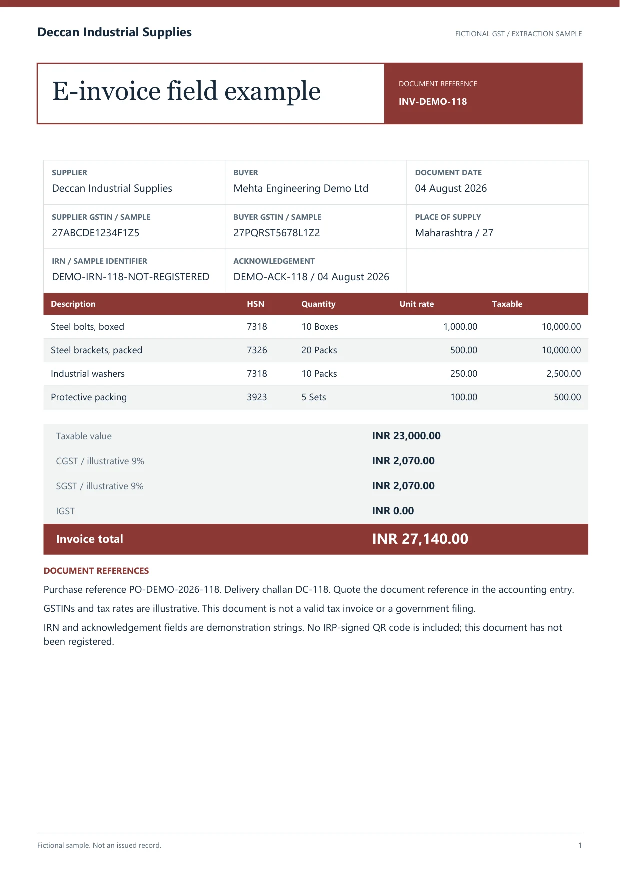 E-invoice field example