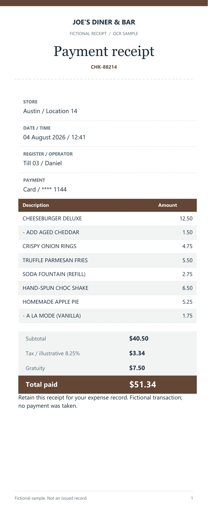 Payment receipt