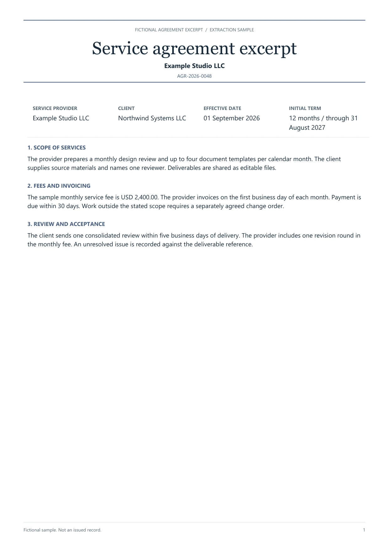 Service agreement excerpt