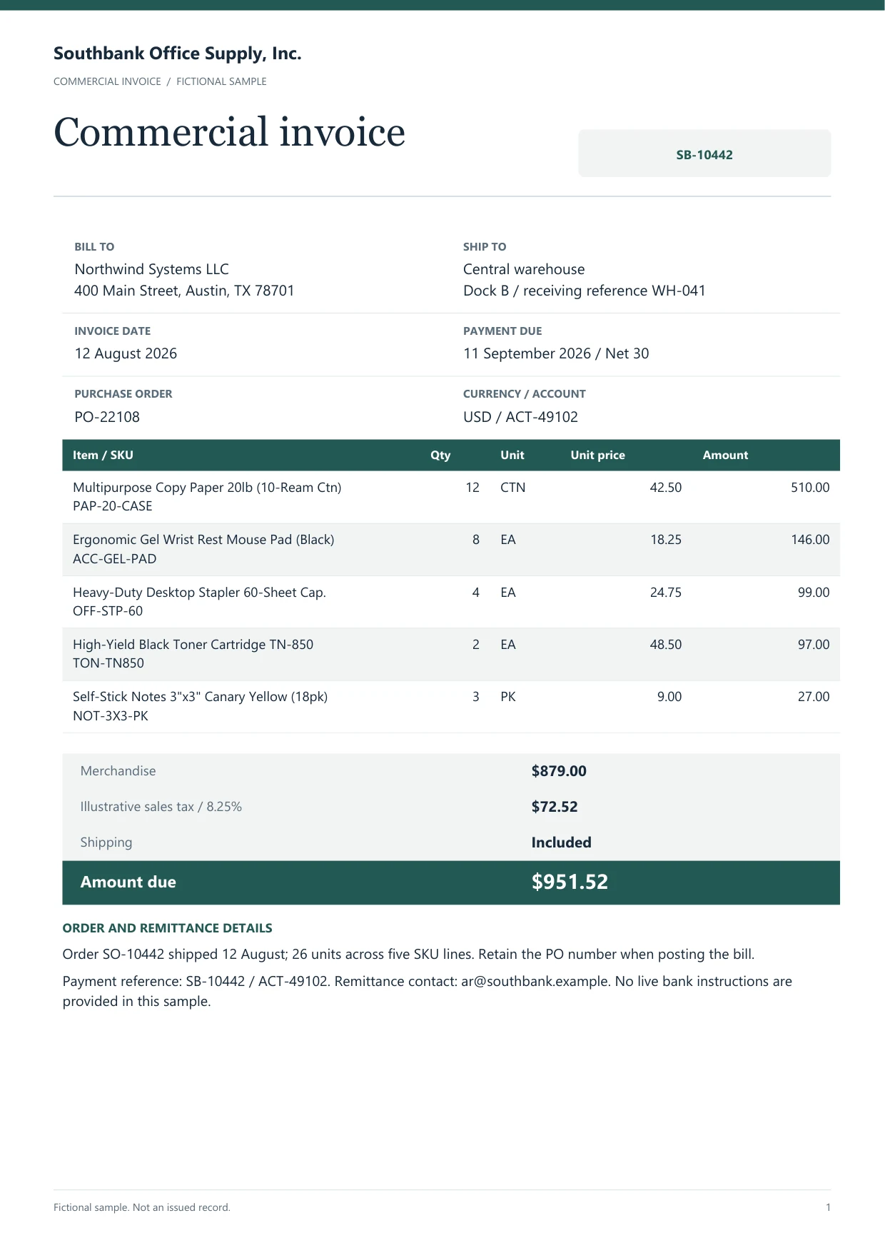 Commercial invoice