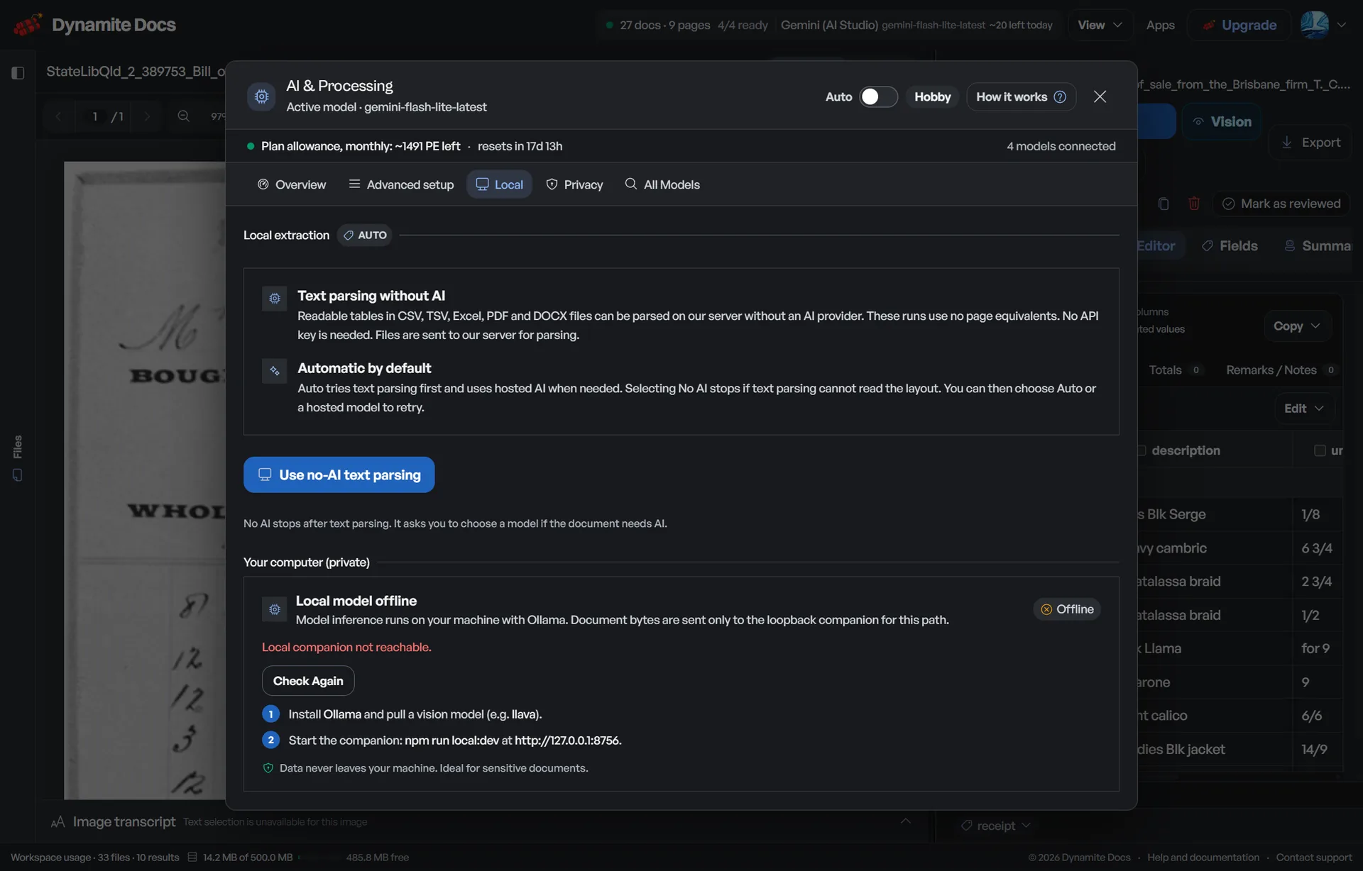 Dynamite Docs routing rules showing local-only and sensitive-document model policies